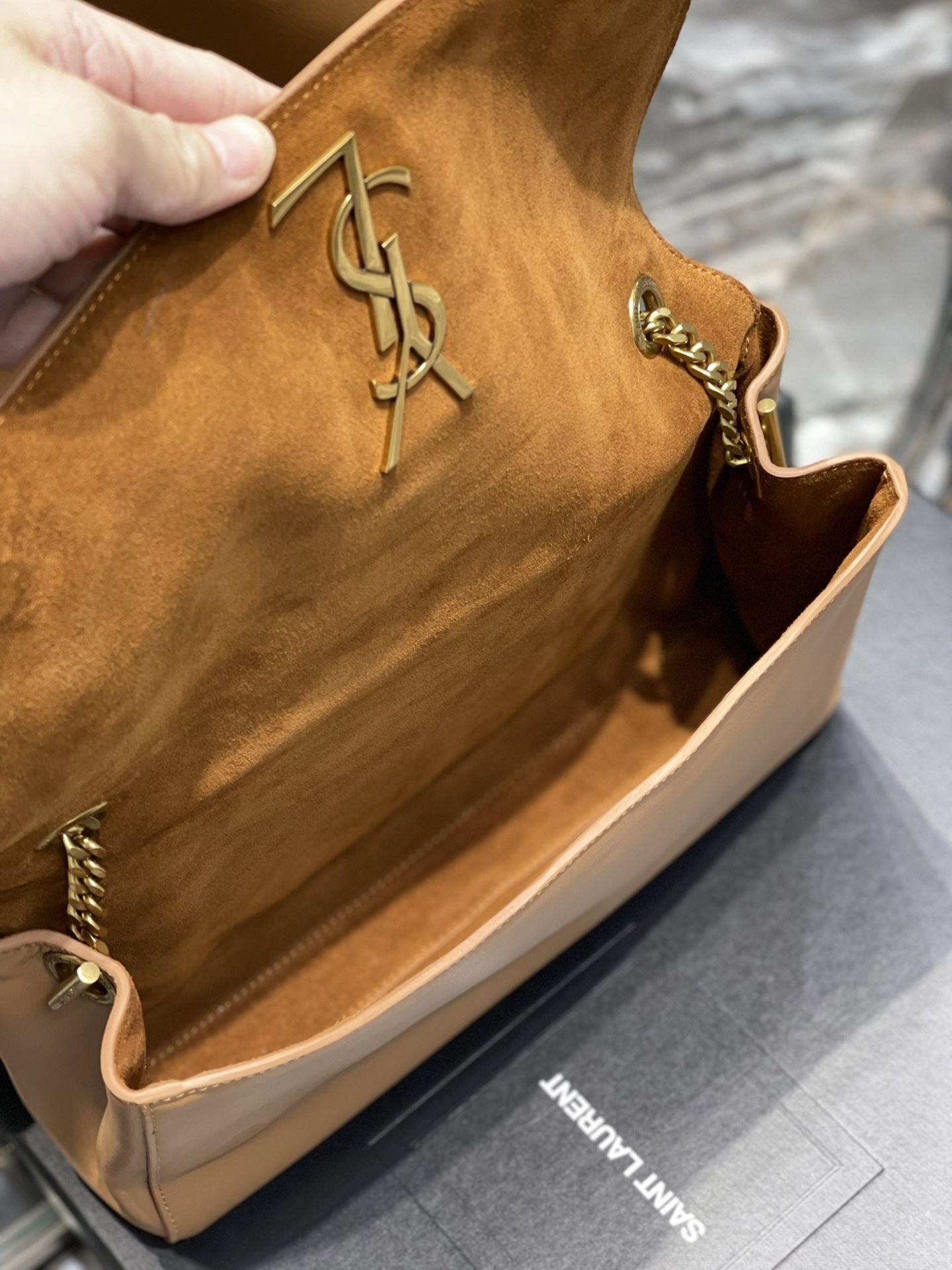 Y*L kate reversible suede and leather shoulder bag 28.5x20x6cm