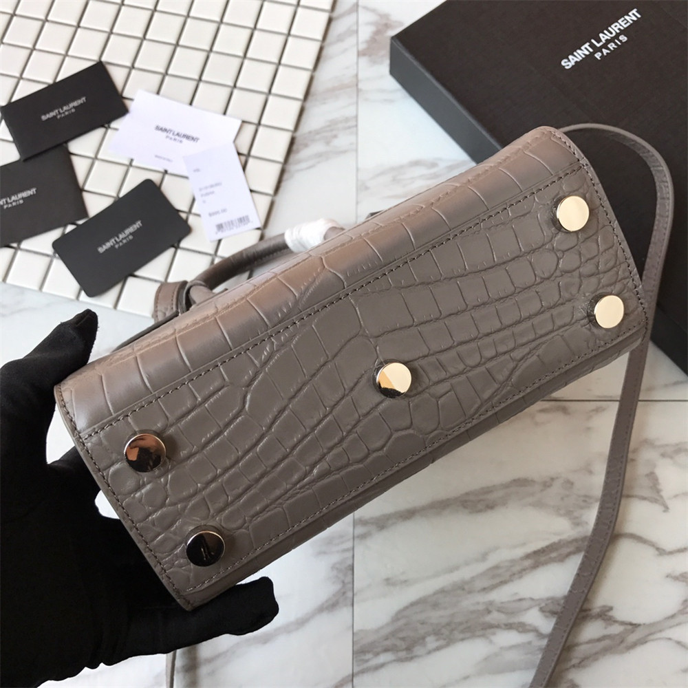 Y*L sac de jour nano in matte crocodile embossed leather dark grey