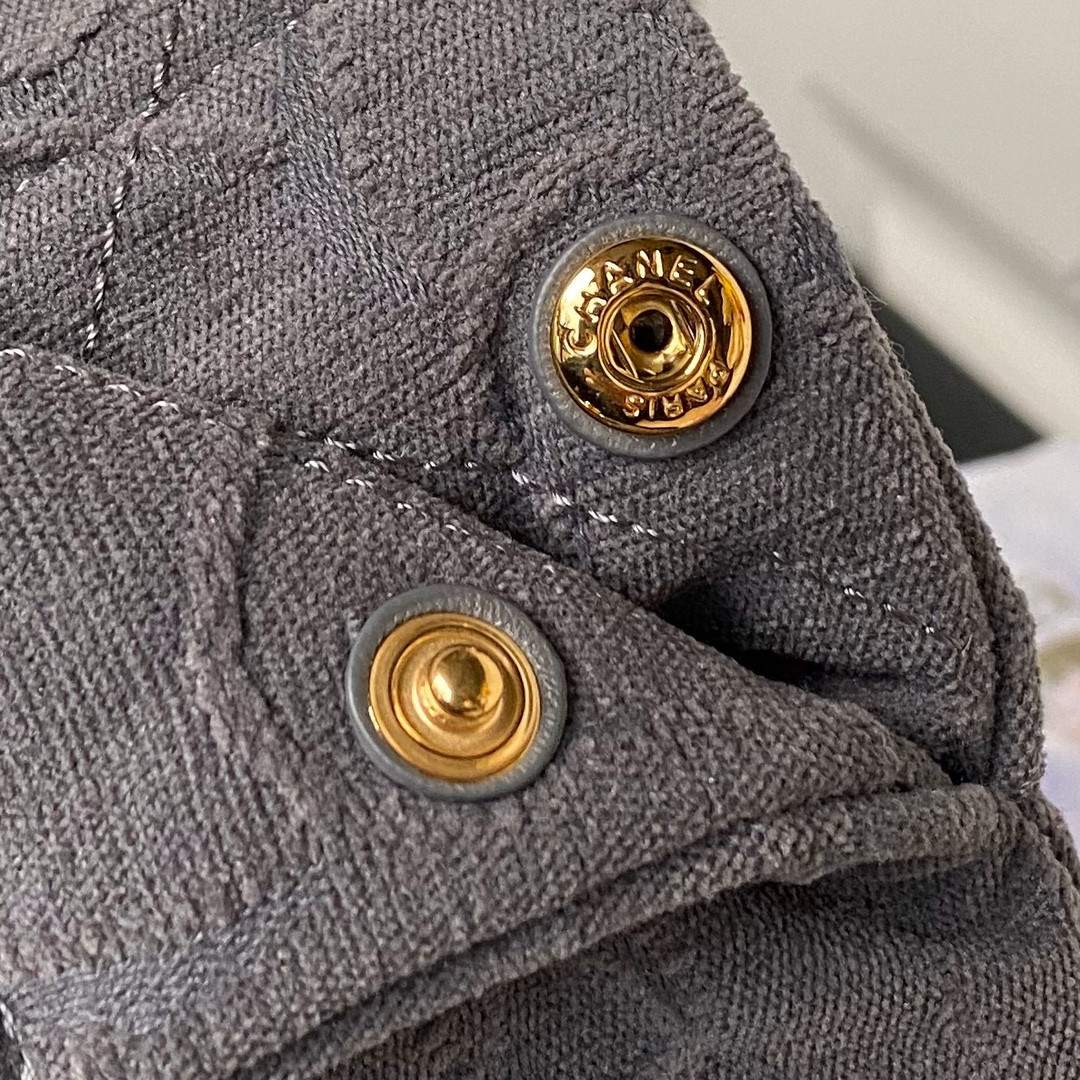 Ch*el 22 handbag velvet grey 15.2×16.4×3.1 in