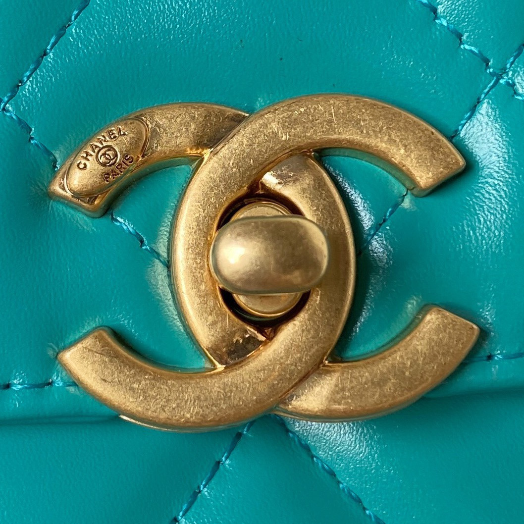 Ch*el mini flap bag blue 12×19×8cm