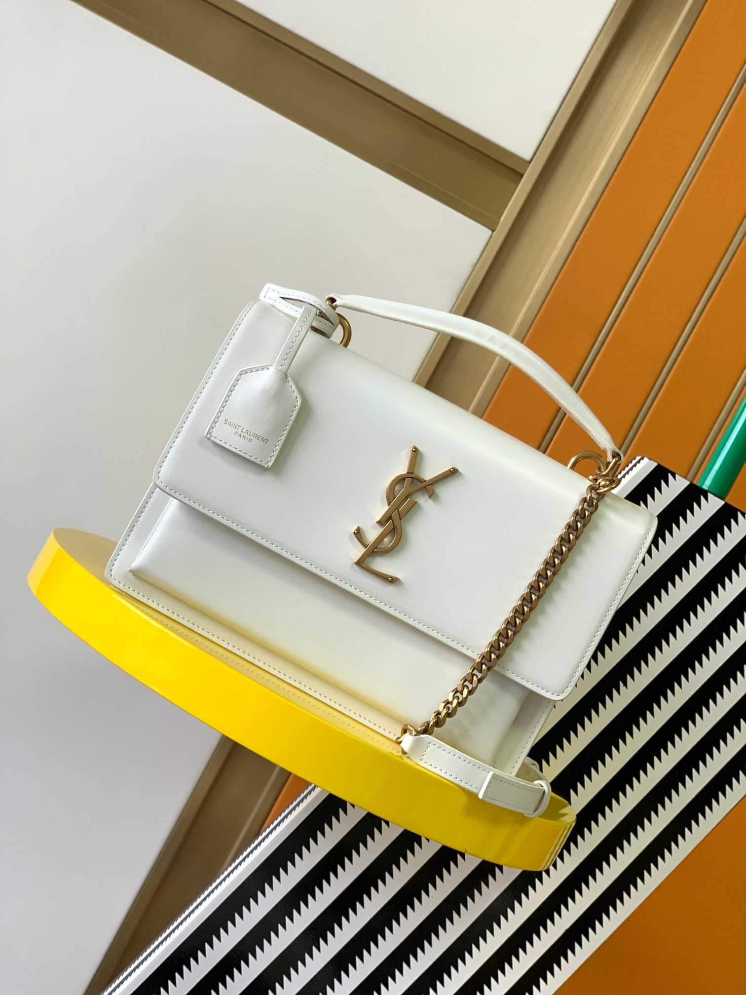 Y*L sunset large in smooth leather white 10.6 x 7 x 3.1 inches