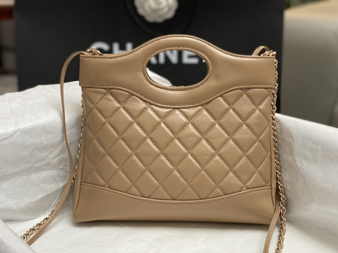 Ch*el mini shopping bag shiny lambskin & gold-tone metal 22x23x5.5cm