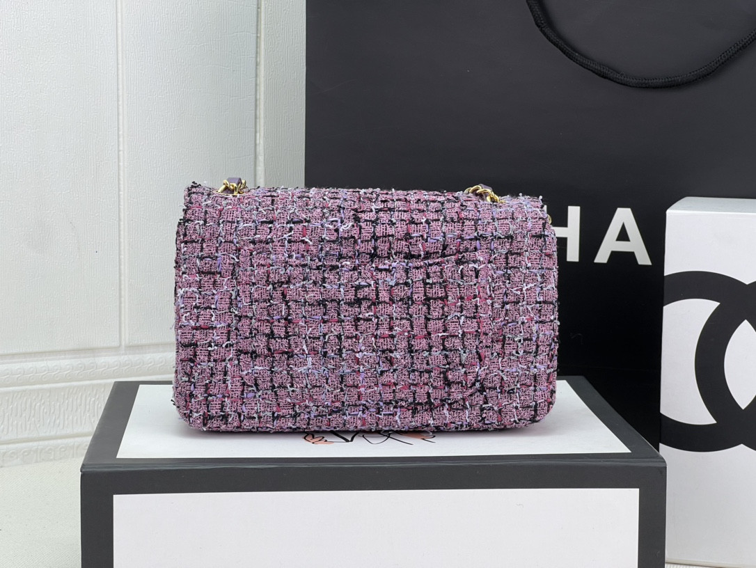 Ch*el mini classic 11.12 handbag tweed & gold-tone metal 4.7 × 7.8 × 2.3 in