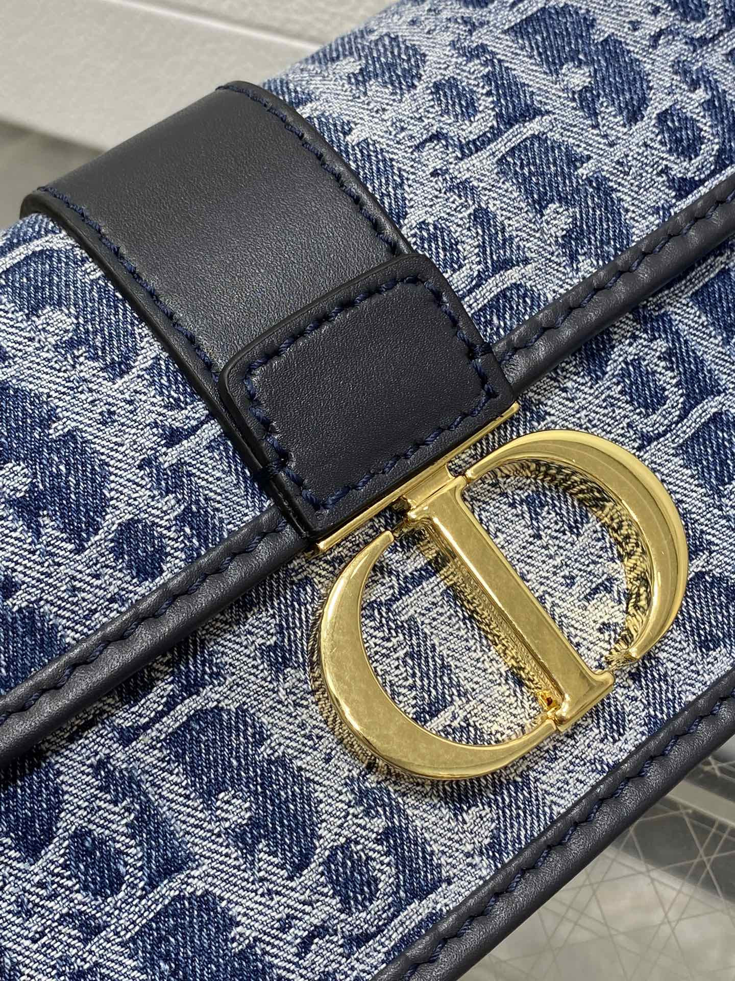 D*or 30 montaigne east-west bag with chain blue denim D*or oblique jacquard  21 x 12 x 6 cm